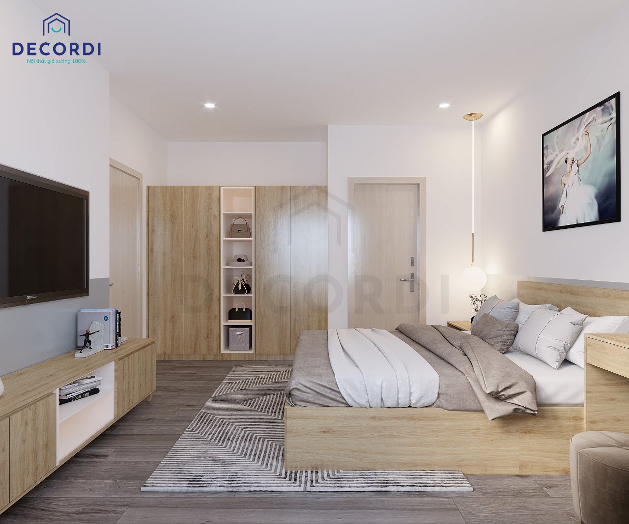 Bộ nội thất phòng ngủ tiện nghi chất liệu gỗ phủ melamine chống mối mọt, trầy xước tốt