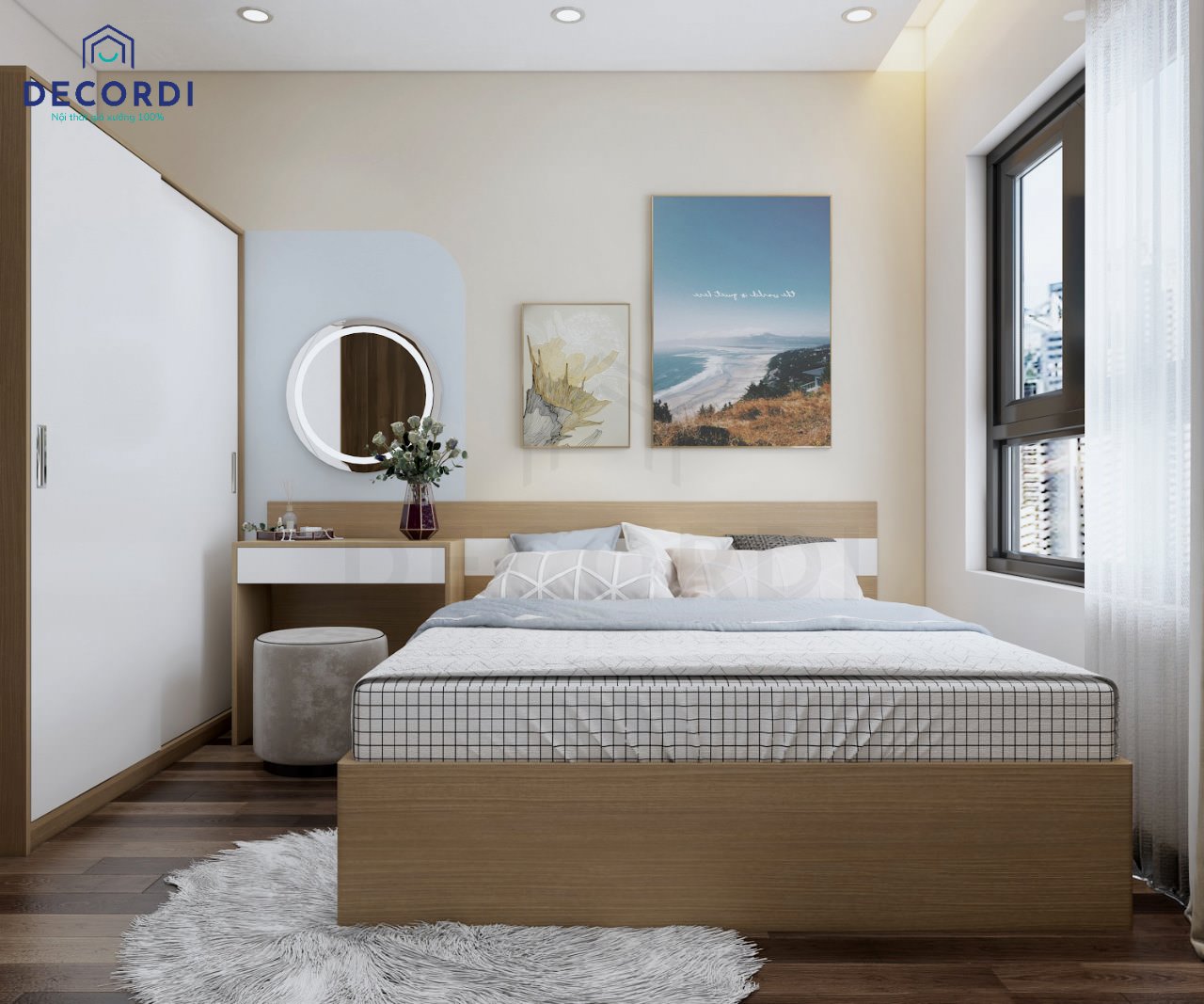 Thiết kế phòng ngủ nhỏ với gam màu trung tính nhẹ nhàng, ấm cúng
