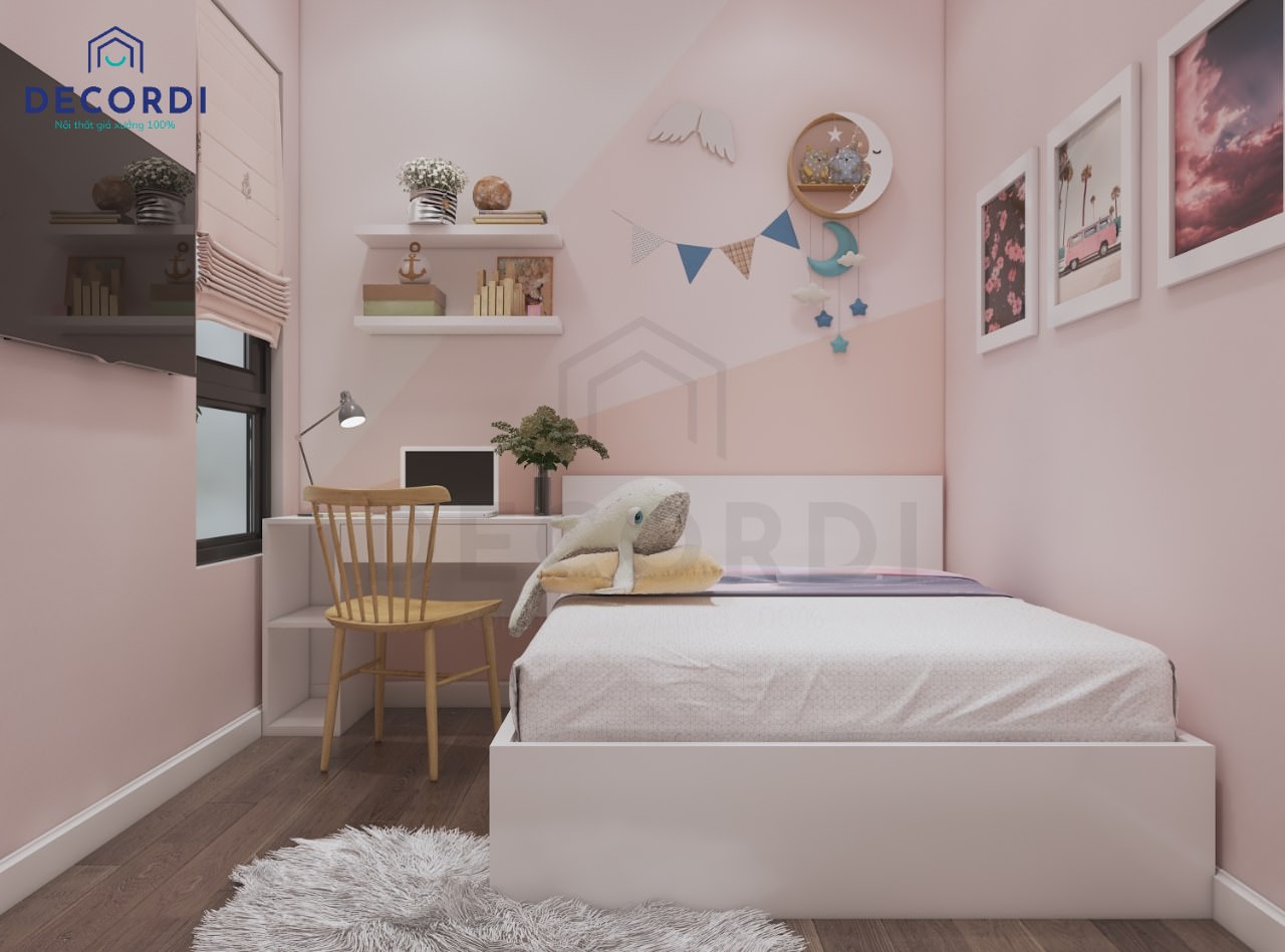 Trang trí phòng ngủ nhỏ đẹp với sơn tường màu hồng pastel nhẹ nhàng