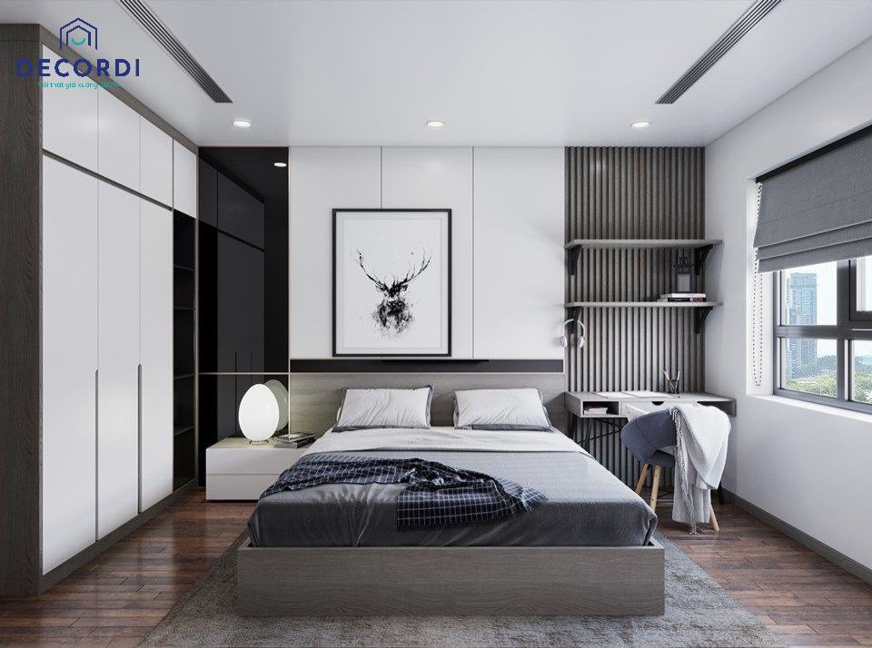 Giường ngủ với thiết kế vuông vắn phù hợp với tổng thể không gian