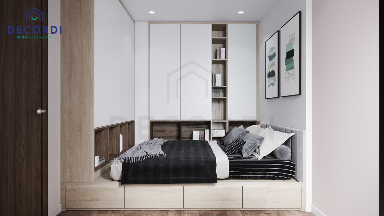 Giường ngủ dạng bục đa năng được làm từ gỗ công nghiệp chắc chắn