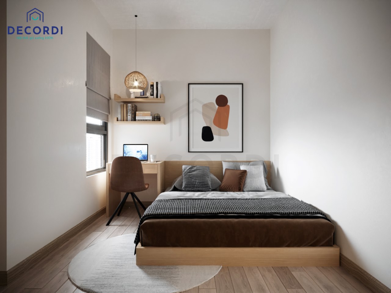 Thiết kế nội thất phòng ngủ nhỏ đơn giản từ gỗ công nghiệp