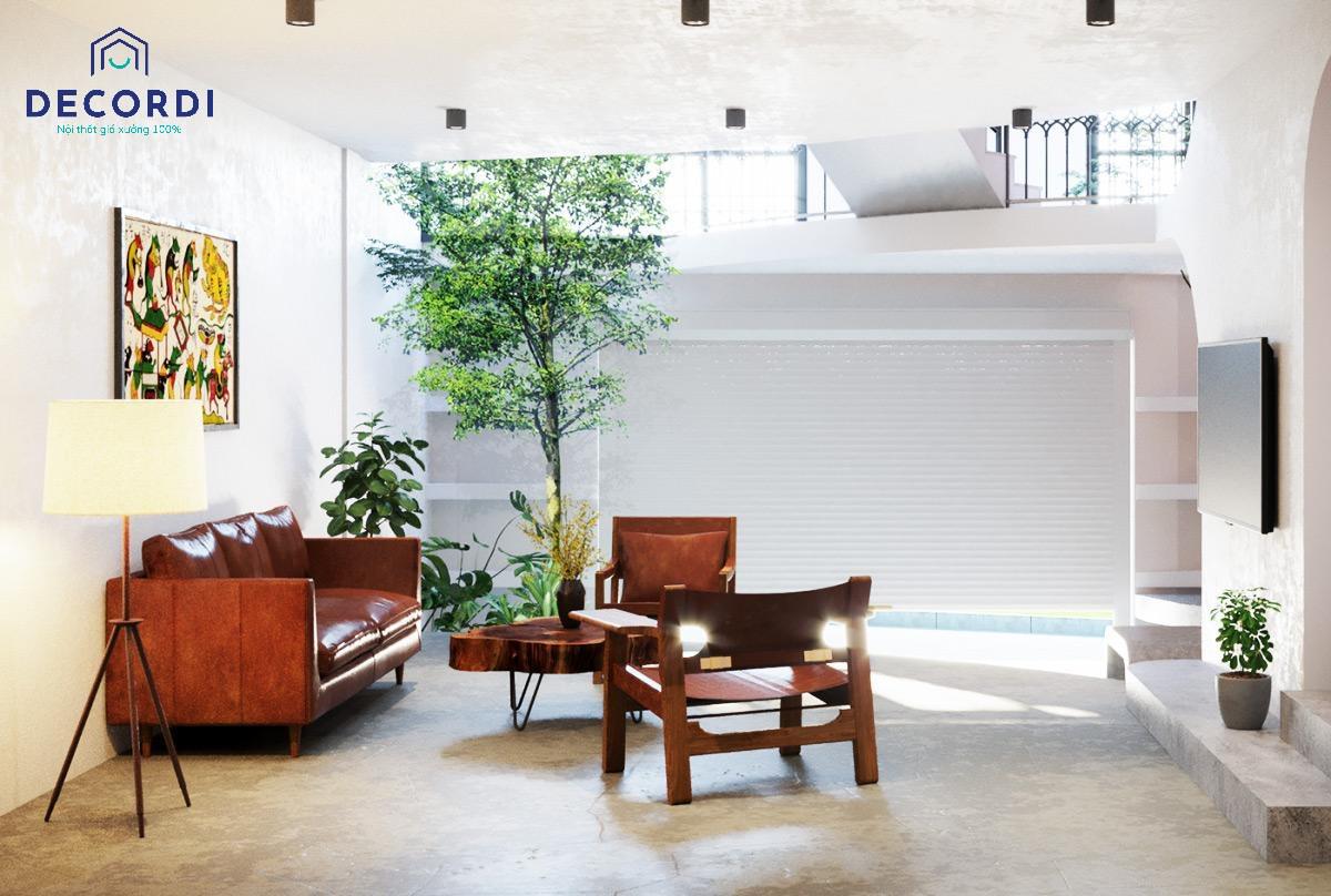 Thiết kế phòng khách không gian mở phong cách Á Đông thoáng đãng