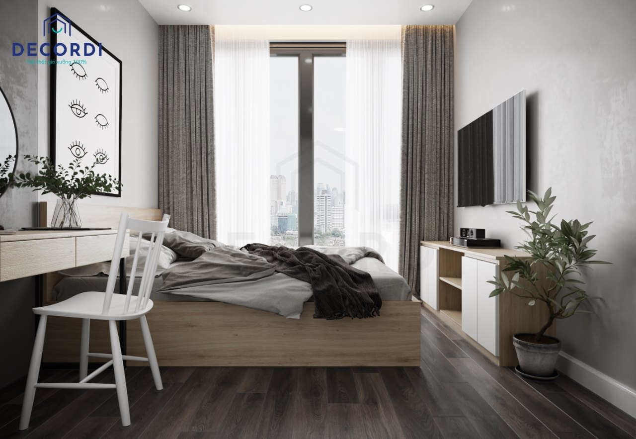 Mẫu decor phòng ngủ màu trung tính hiện đại cho các bạn nam ưa thích sự tối giản