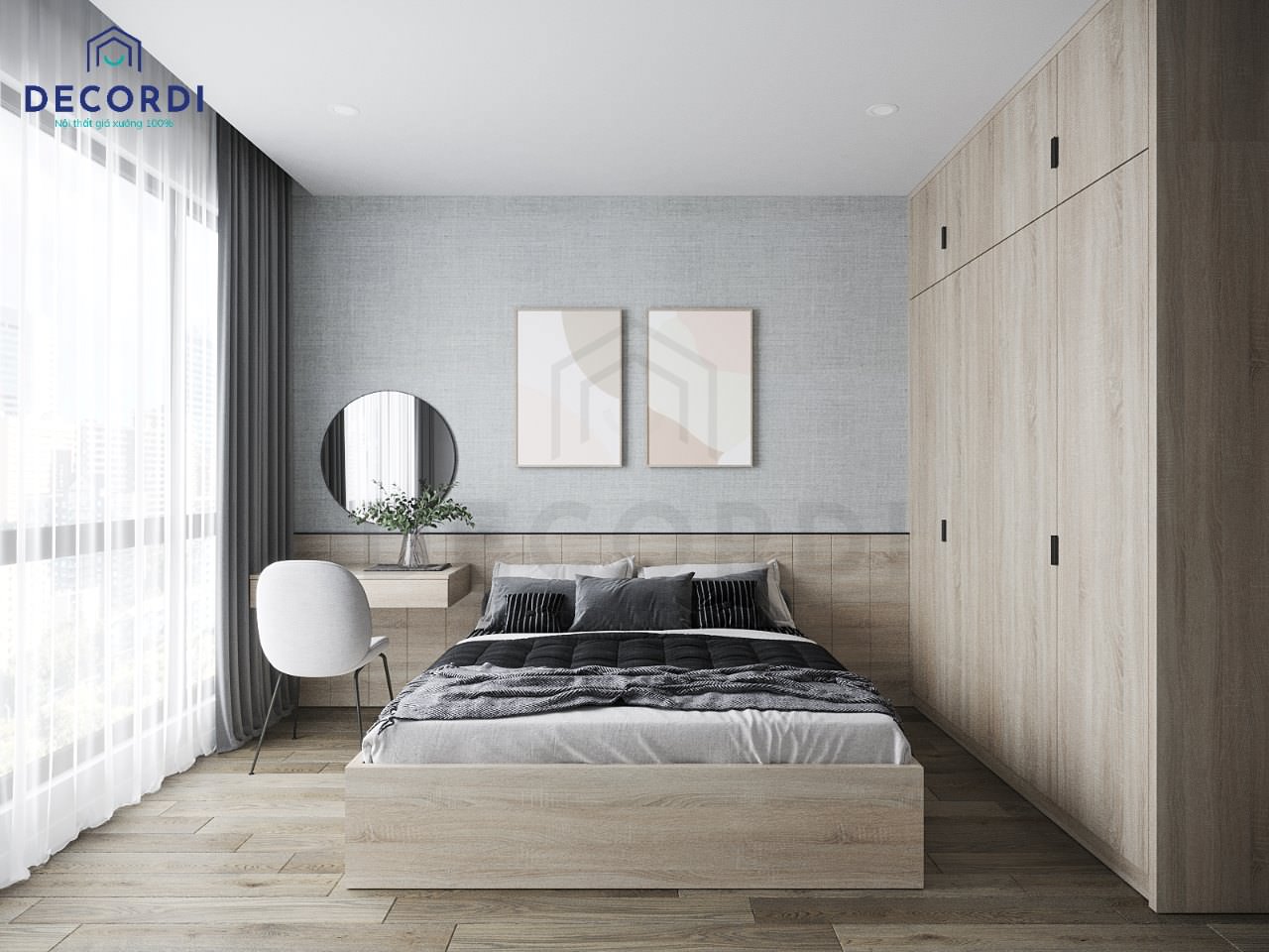 Không gian nội thất phòng ngủ màu vân gỗ mang lại cảm giác mát mẻ