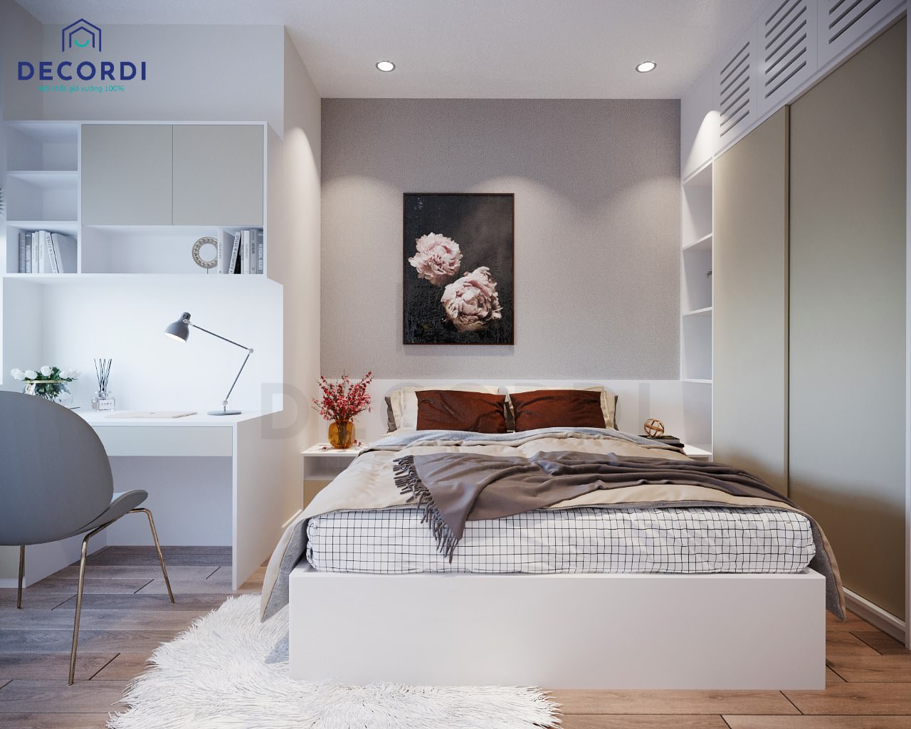Không gian phòng ngủ lớn cao cấp dành riêng cho gia chủ yêu thích sự đơn giản, sang trọng
