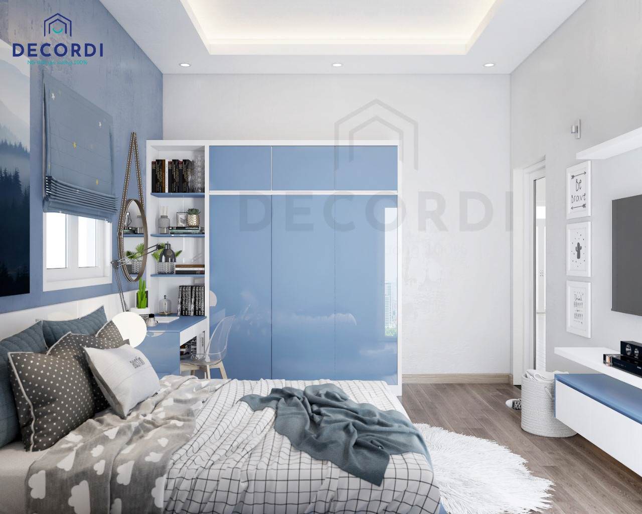 Bộ nội thất phòng ngủ nhỏ tiện nghi với chất liệu gỗ công nghiệp cao cấp bền đẹp