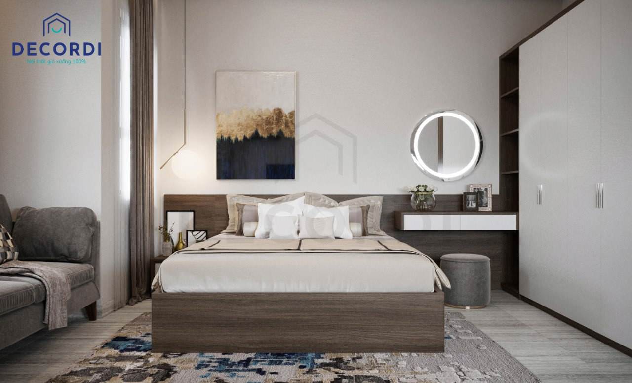 Thiết kế phòng ngủ master hiện đại với bộ nội thất gỗ