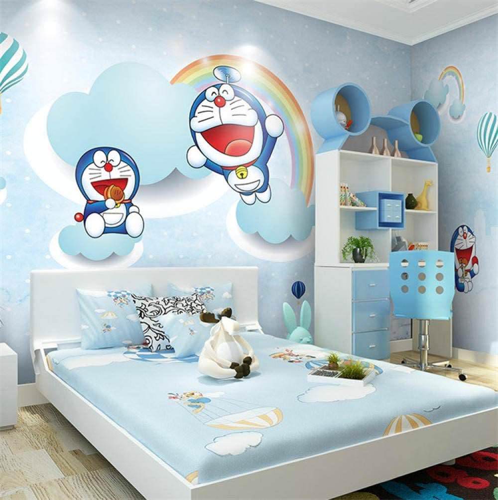 Thiết kế phòng ngủ doremon màu xanh pastel đơn giản