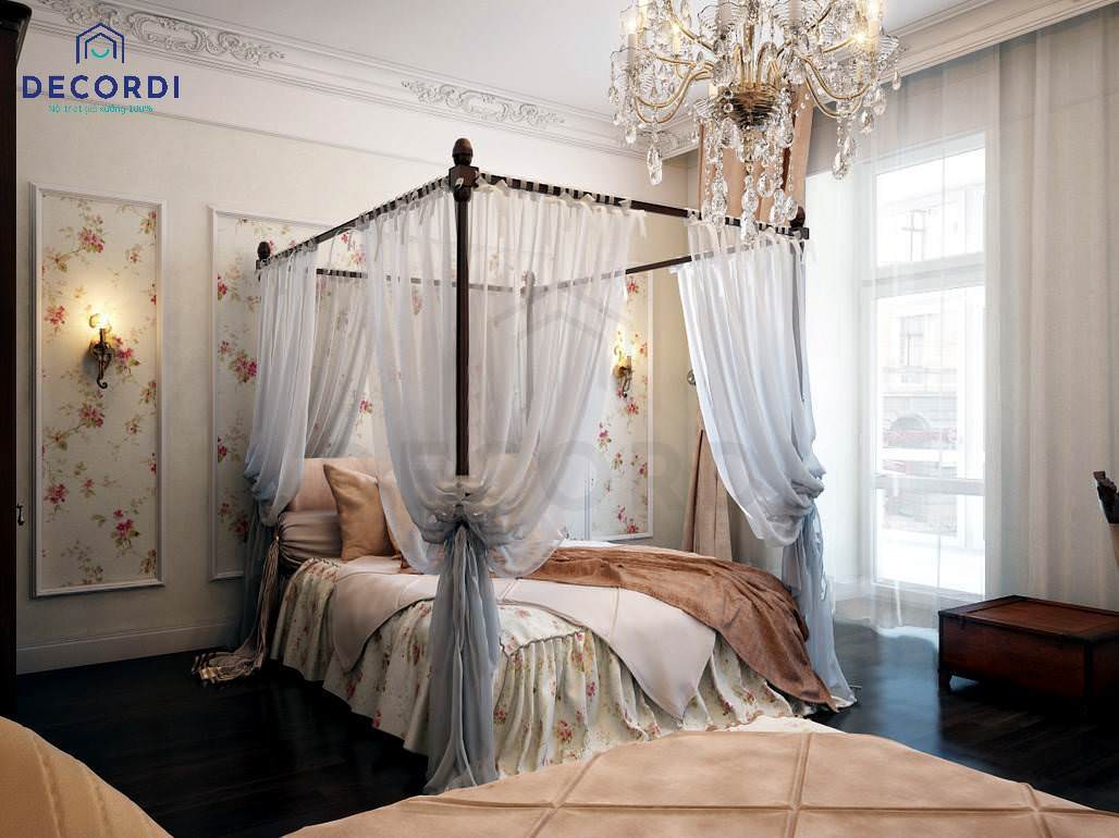 Phòng ngủ được bố trí rèm treo cách điệu