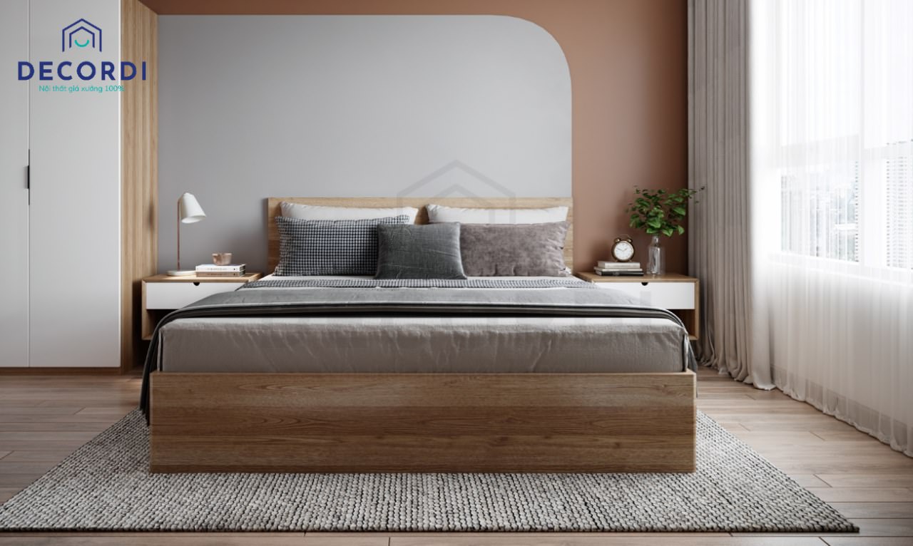 Giường ngủ gỗ công nghiệp hiện đại với kích thước 1m6x1m8