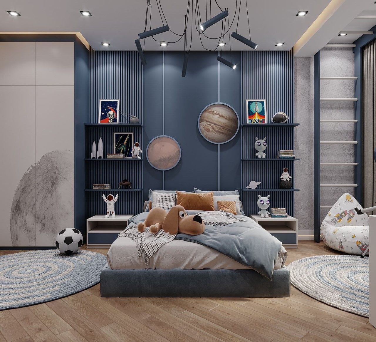 Phòng ngủ xanh dương hiện đại được decor sinh động cho bé