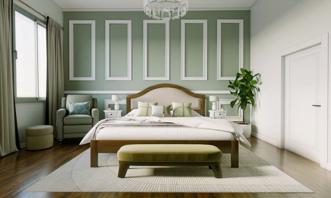 Phòng ngủ màu xanh hiện đại sử dụng gam màu xanh hợp gia chủ mệnh Mộc