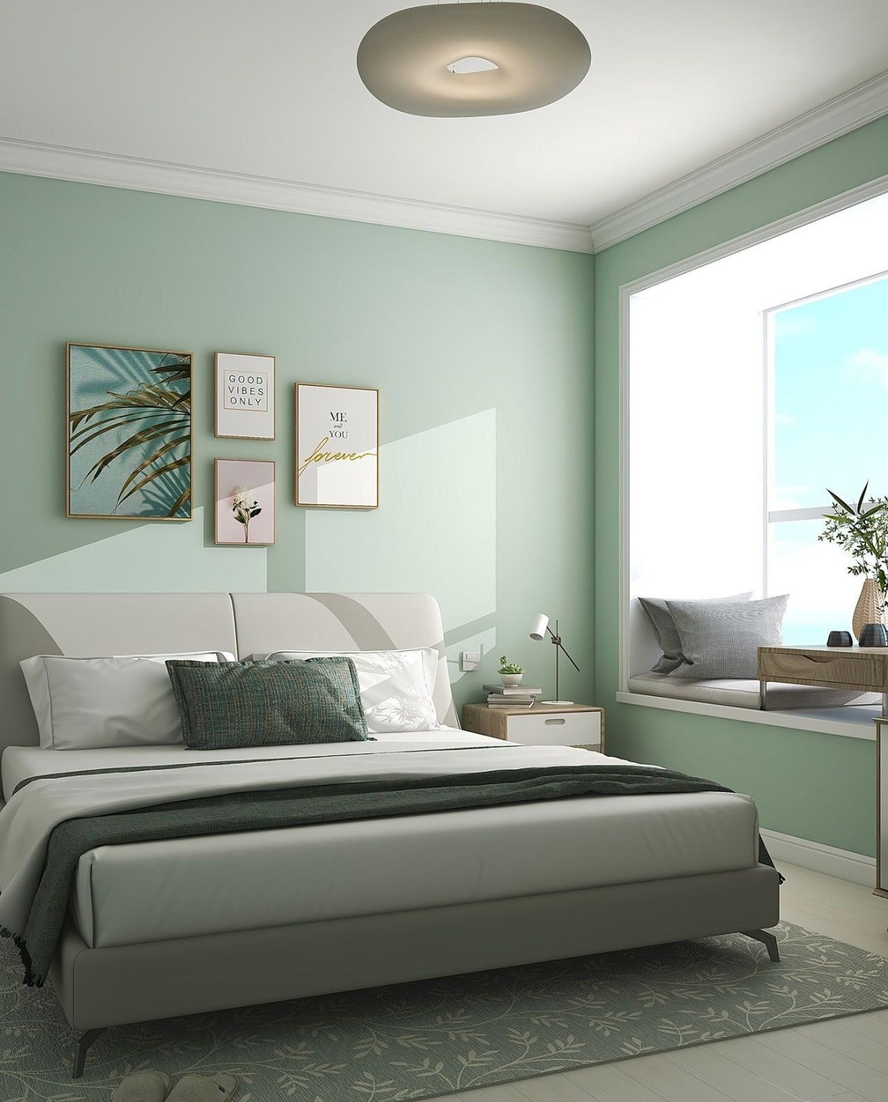 Màu sơn phòng ngủ xanh mint dịu mát nhẹ nhàng 