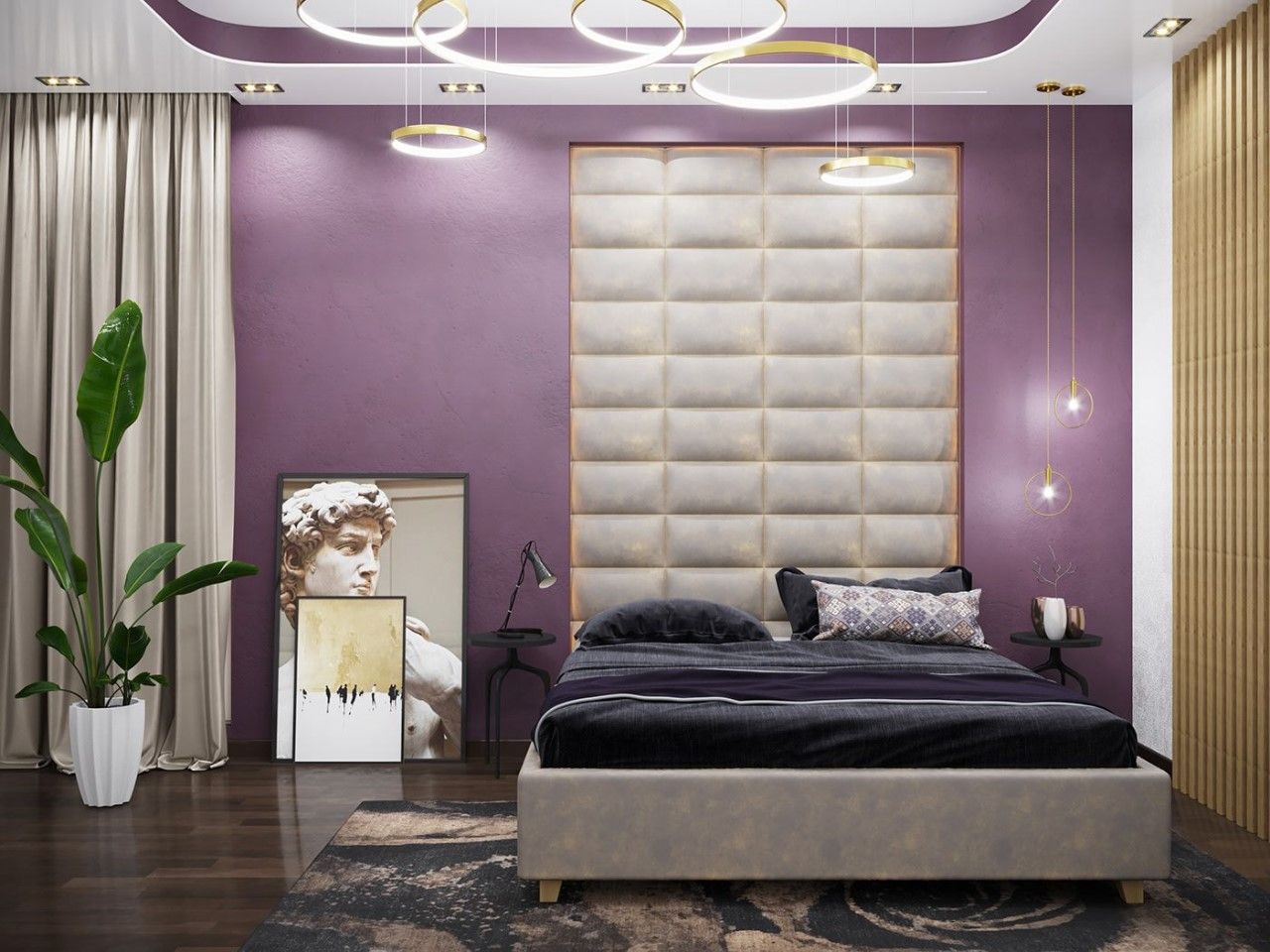 Máu sơn phòng ngủ màu tím phù hợp cho phòng ngủ vợ chồng tăng sự chung thủy