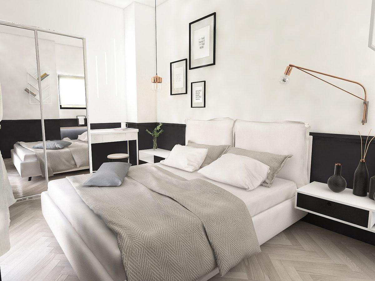 Phòng ngủ màu trắng nên được phối hợp cùng các màu sắc khác nhau mang tạo cảm giác hài hòa trống buồn chán