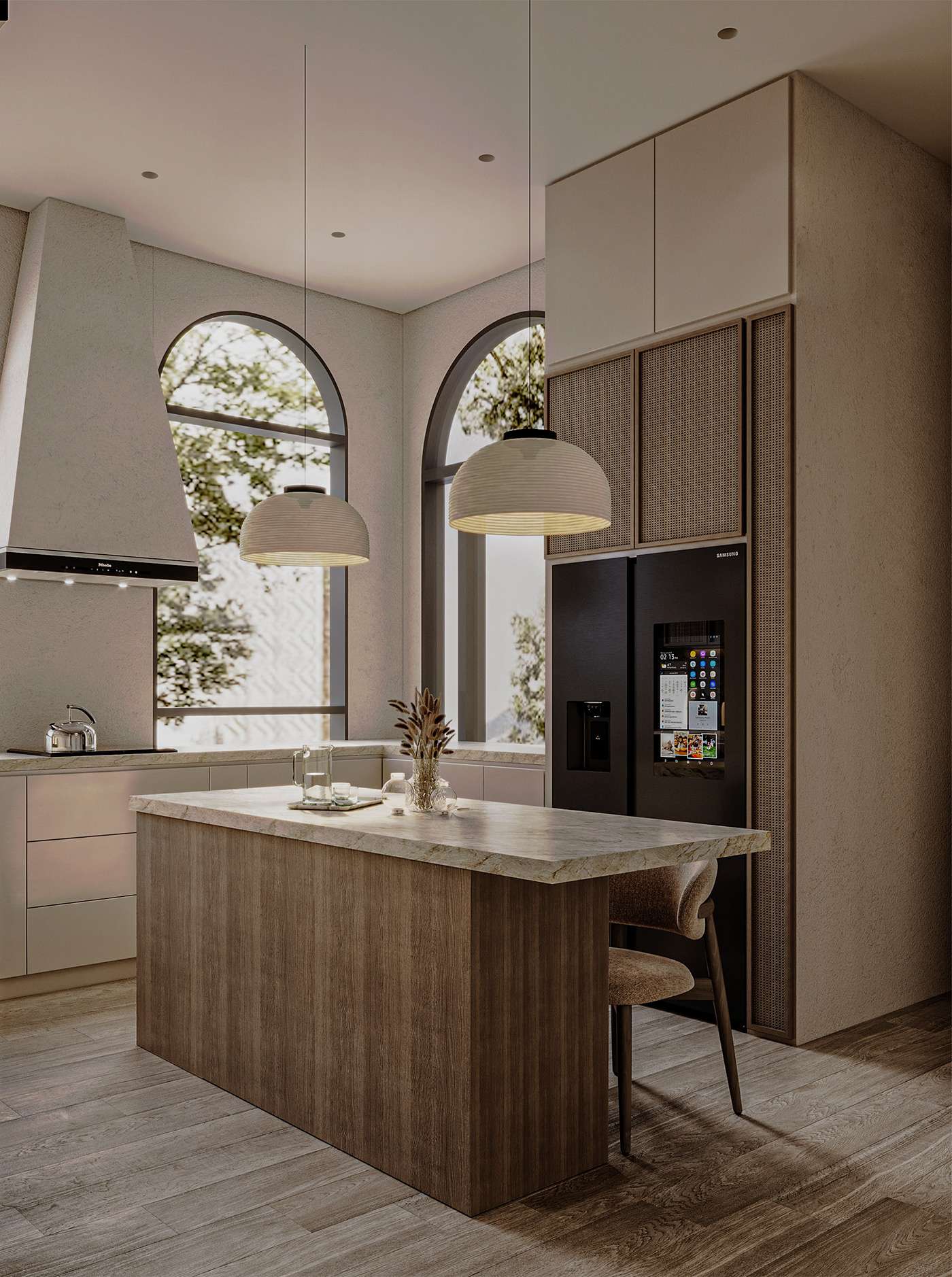 Thiết kế nội thất phòng bếp đơn giản với chất liệu gỗ phong cách Scandinavian