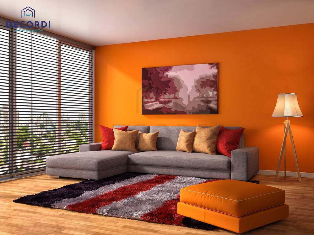 Phối màu cam cho không gian phòng khách cá tính