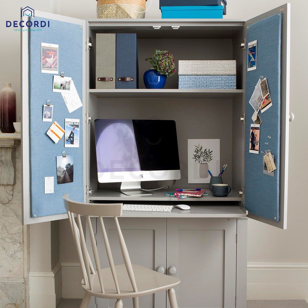 Tiết kiệm không gian phòng ngủ với bàn làm việc gấp gọn kết hợp tủ đồ