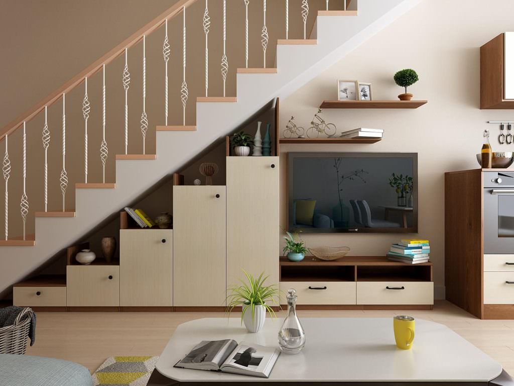 Gầm cầu thang làm tủ đồ hoặc tủ trang trí