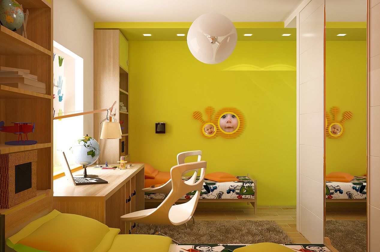 Phòng ngủ nhỏ cho bé màu vàng chanh đáng yêu