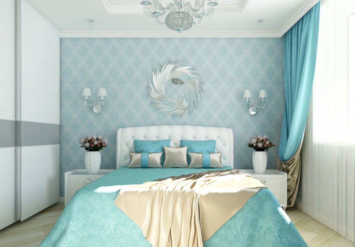 Phòng ngủ vợ chồng màu xanh ngọc pastel sang trọng