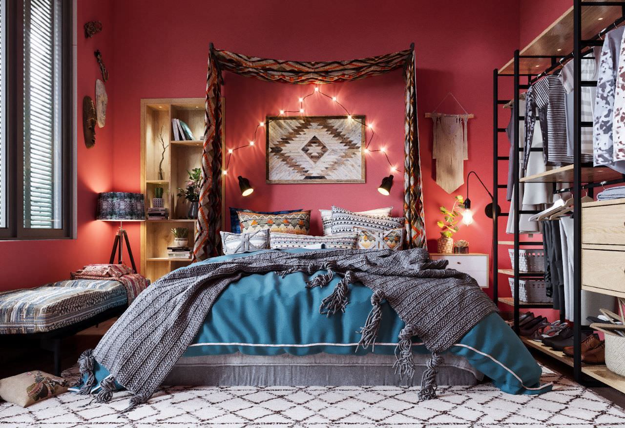 Trang trí phòng ngủ vintage đẹp với tông màu đỏ lạ mắt