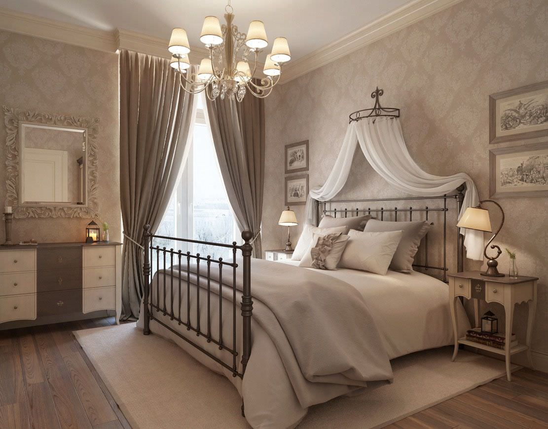 Phòng ngủ tông màu trắng phối beige phong cách vintage trang nhã