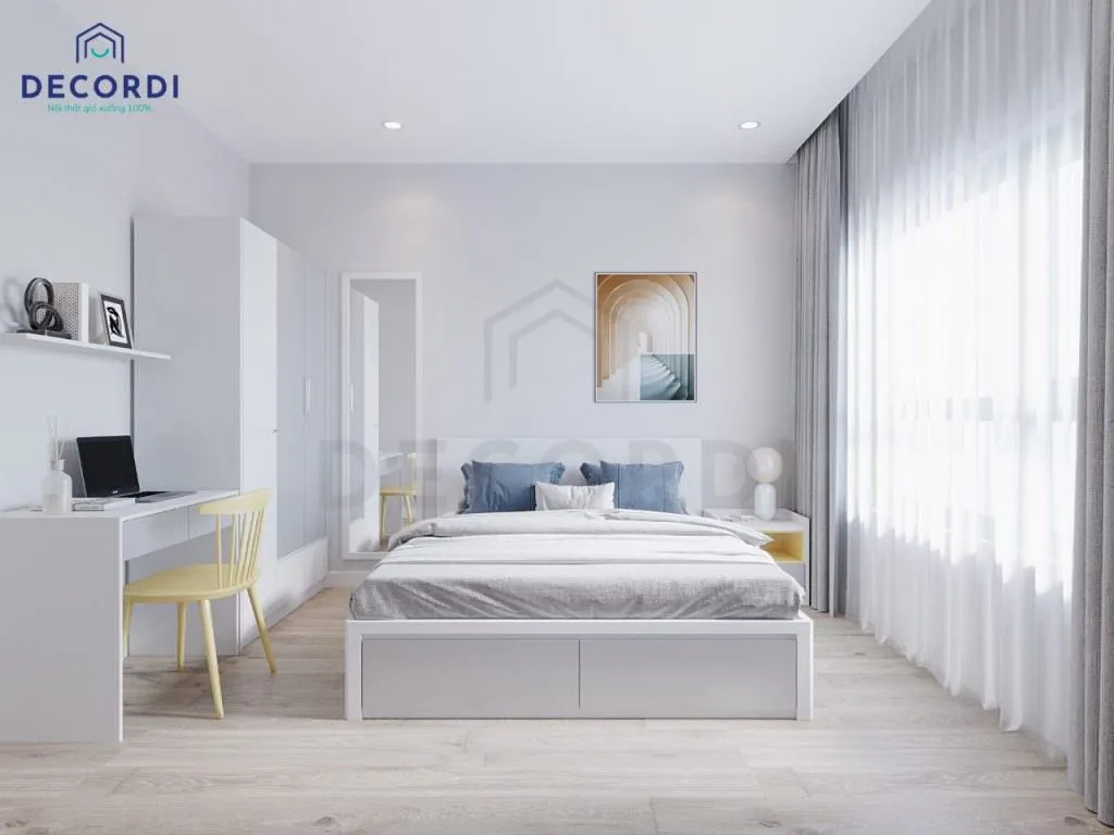 Thiết kế phòng ngủ master với gam màu sáng trẻ trung, hiện đại
