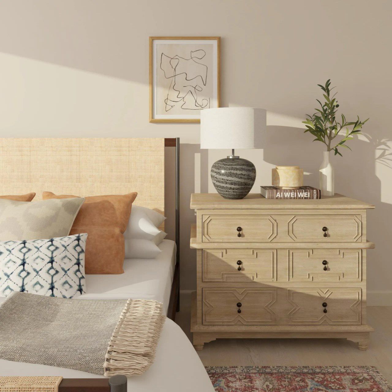 Tủ đầu giường gỗ thông có thiết kế mới lạ làm điểm nhấn đặc biệt cho phòng ngủ thêm sinh động