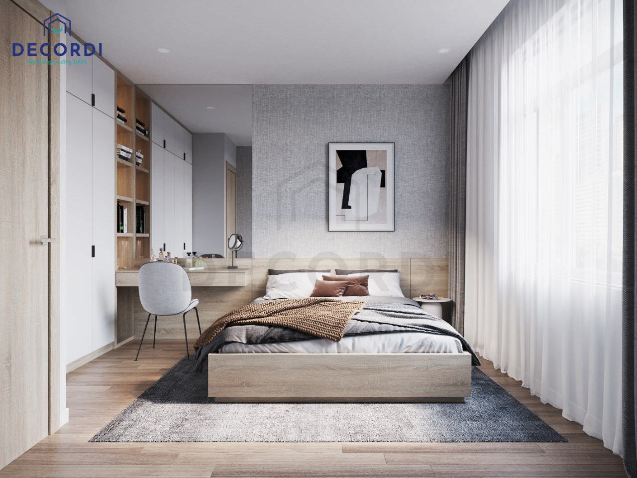 Bộ nội thất phòng ngủ tiện nghi với tông màu nâu gỗ cho không gian thêm ấm cúng, lãng mạn