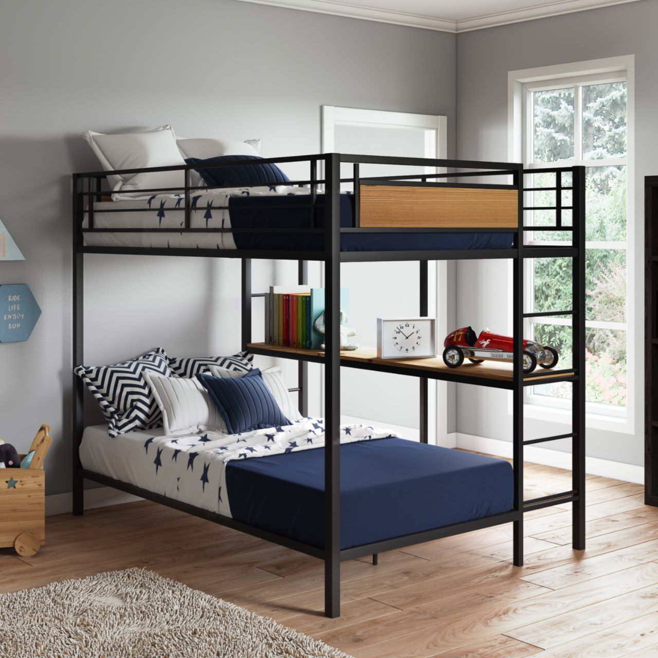 Bố trí giường tầng với kích thước tiêu chuẩn có kèm bàn học