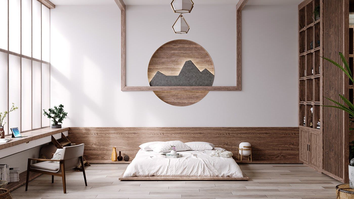 Cách tận dụng nội thất gỗ khi thiết kế phòng ngủ không giường kiểu nhật độc đáo trong từng chi tiết