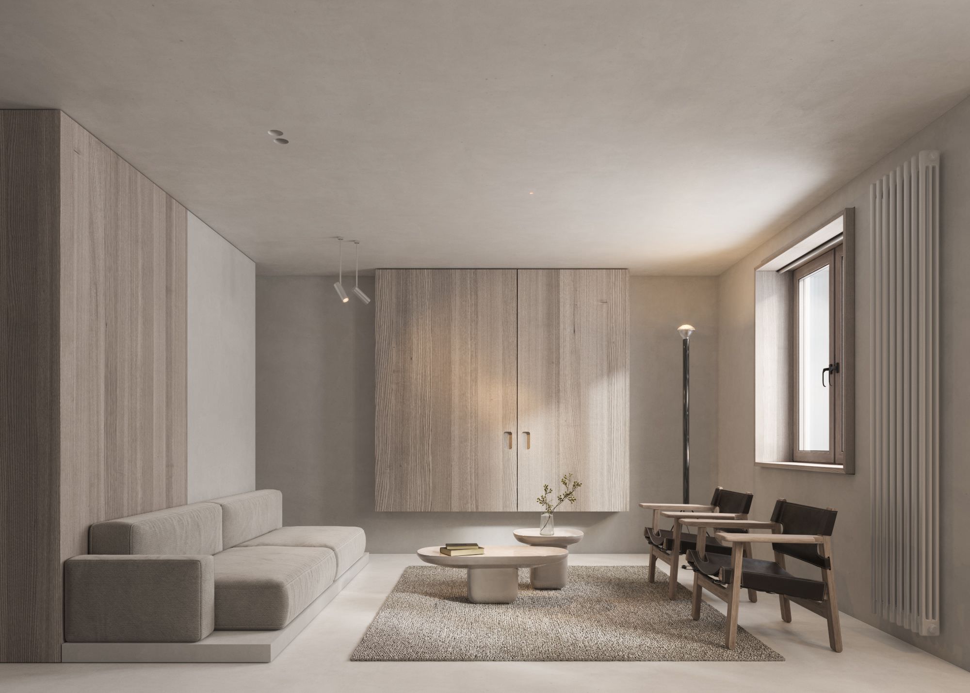 Thiết kế phòng khách tông màu nude với phong cách chung cư tối giản 