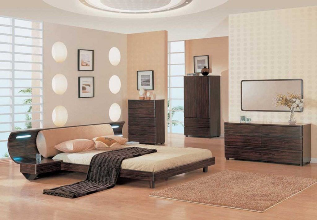 Phòng ngủ kiểu nhật hiện đại với bộ nội thất màu gỗ màu tối đẹp mắt