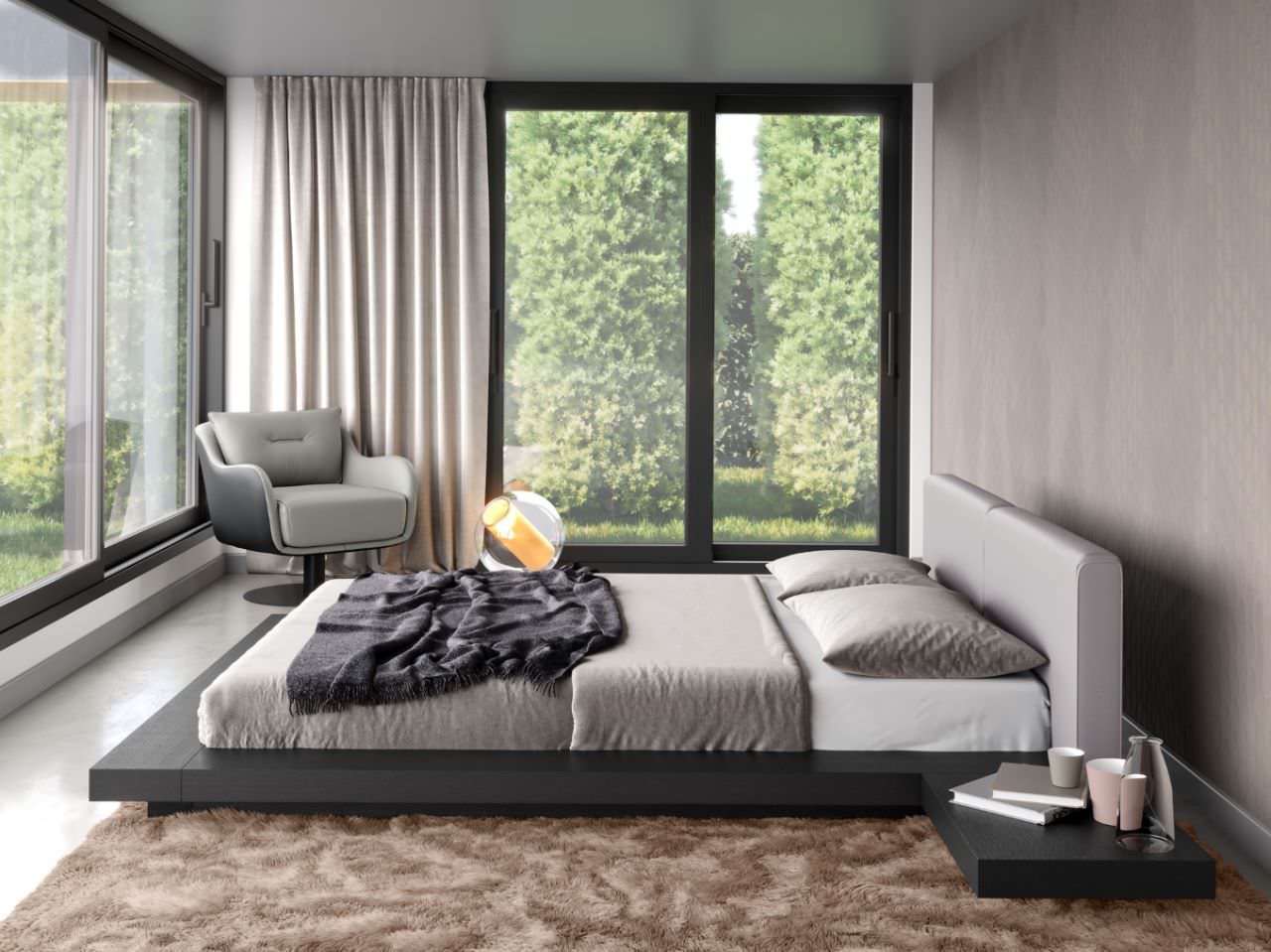Trang trí phòng ngủ nhỏ kiểu Nhật hiện đại với gam màu xám