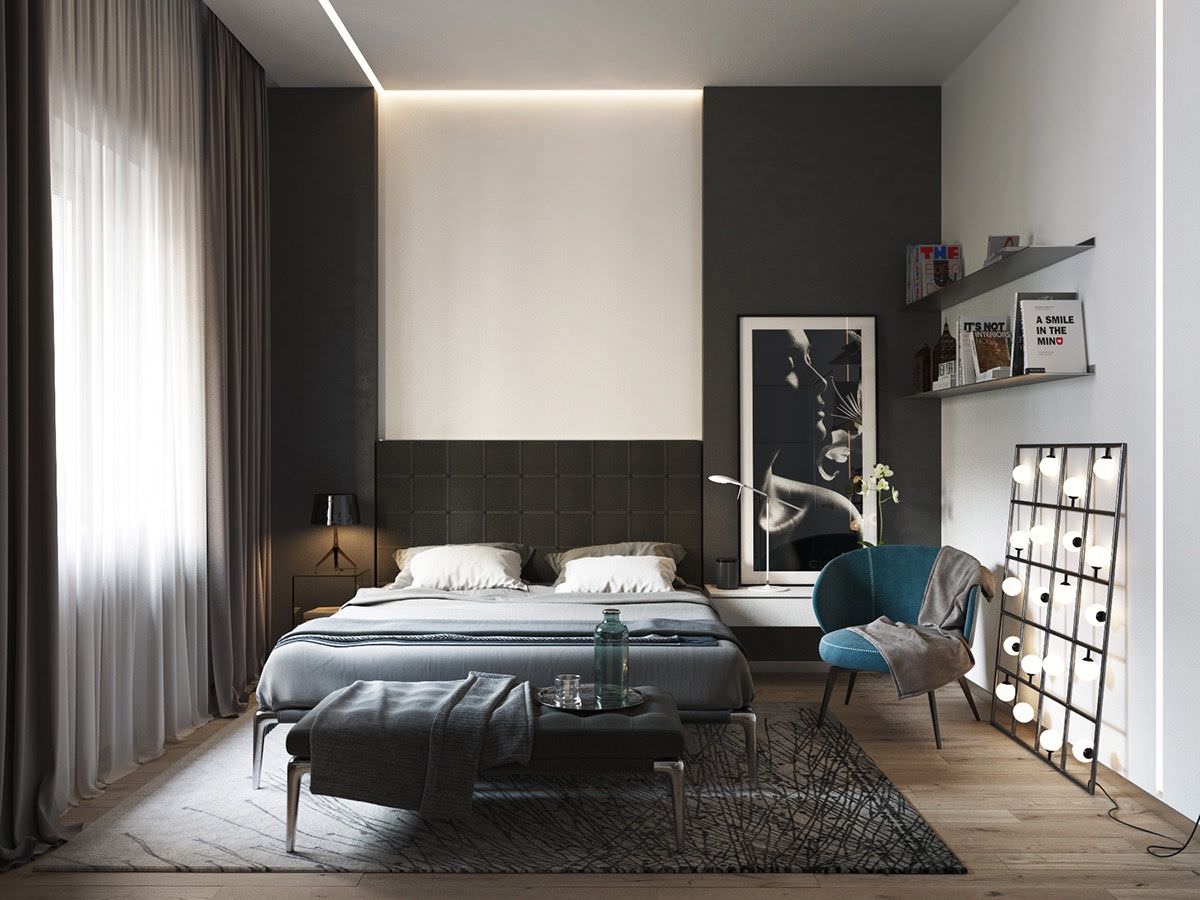 Thiết kế phòng ngủ màu trắng đen kết hợp đem lại sự quyến rũ cho không gian