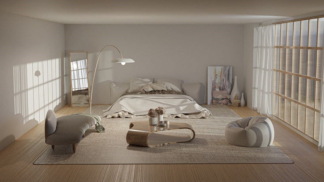 Thiết kế phòng ngủ kiểu nhật ấn tượng với tông màu trắng thanh lịch, hiện đại