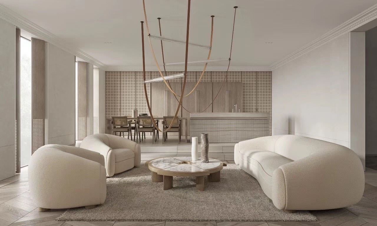 Bộ sofa vải lông màu trắng độc đáo mang lại sự mới mẻ cho phòng khách tối giản