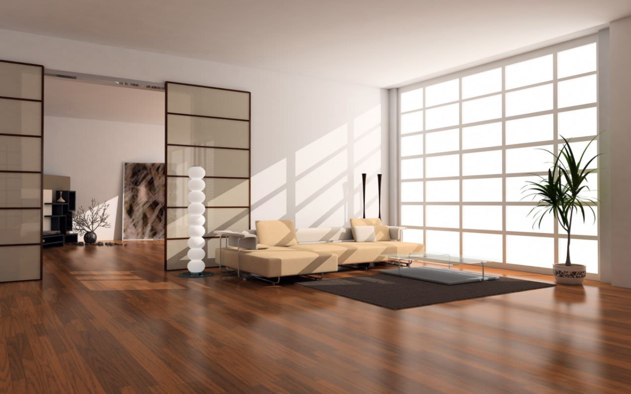 Thiết kế phòng khách chung cư tối giản kiểu Nhật với sàn gỗ ấm áp