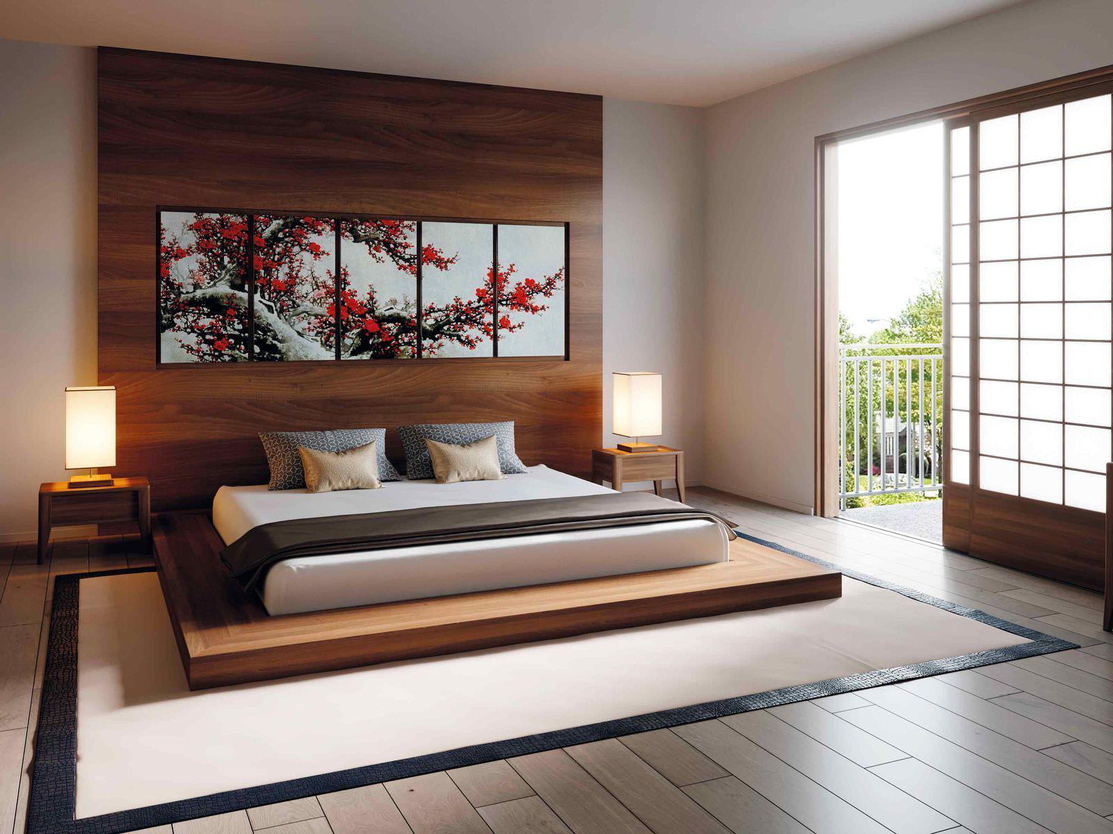 Trang trí phòng ngủ kiểu nhật bằng khung ảnh canvas hoa anh đào