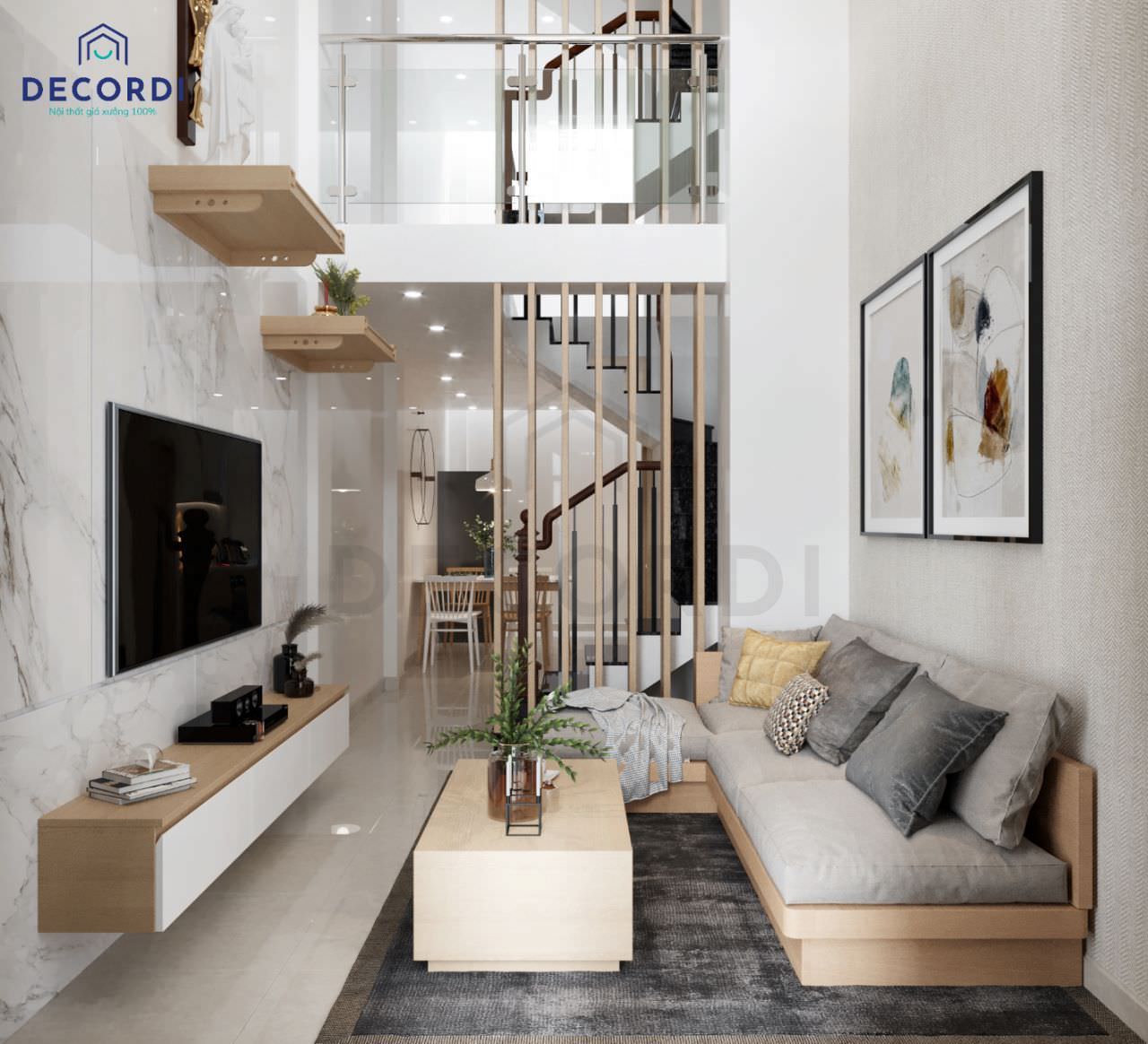 Mẫu thiết kế nội thất phòng khách có cầu thang | Housedesign