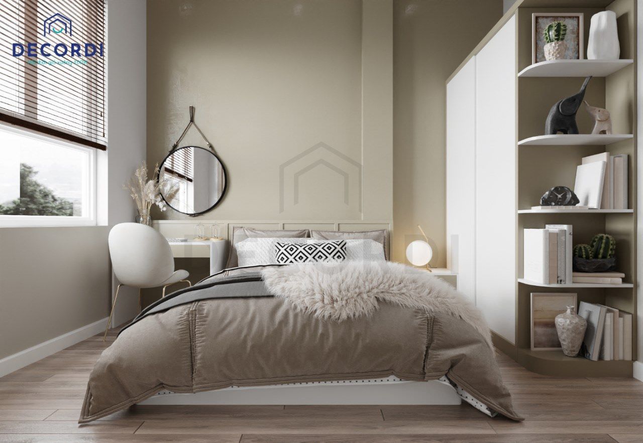 Thiết kế phòng ngủ master hiện đại với tông màu nâu ấm cúng