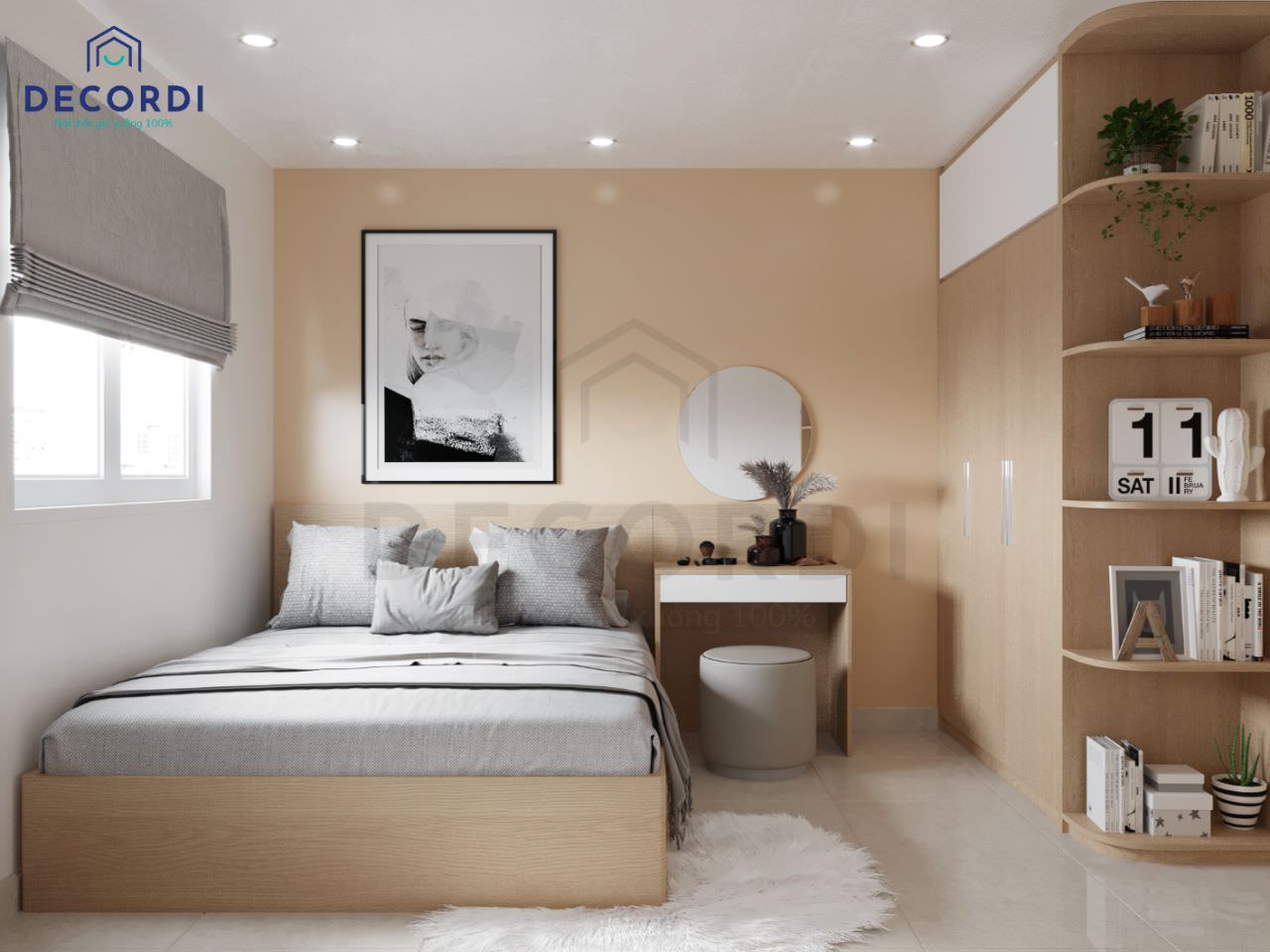 Thiết kế phòng ngủ master cho nhà 40m2 tông màu cam đất tươi tắn