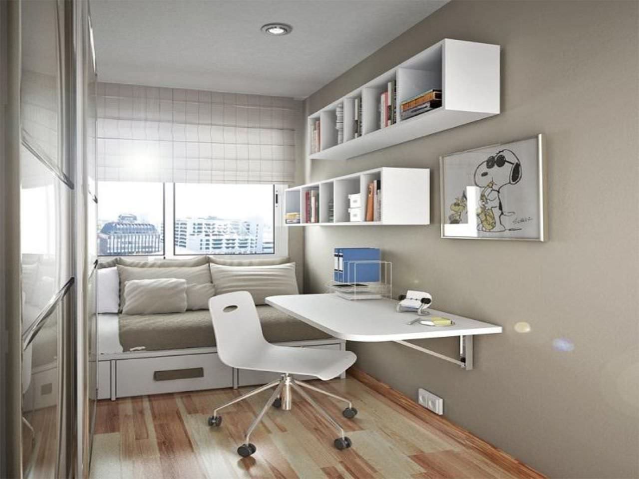 Thiết kế phòng ngủ hình chữ nhật cho bé dễ thương, tiết kiệm diện tích với nội thất thông minh như giường kéo, bàn treo tường
