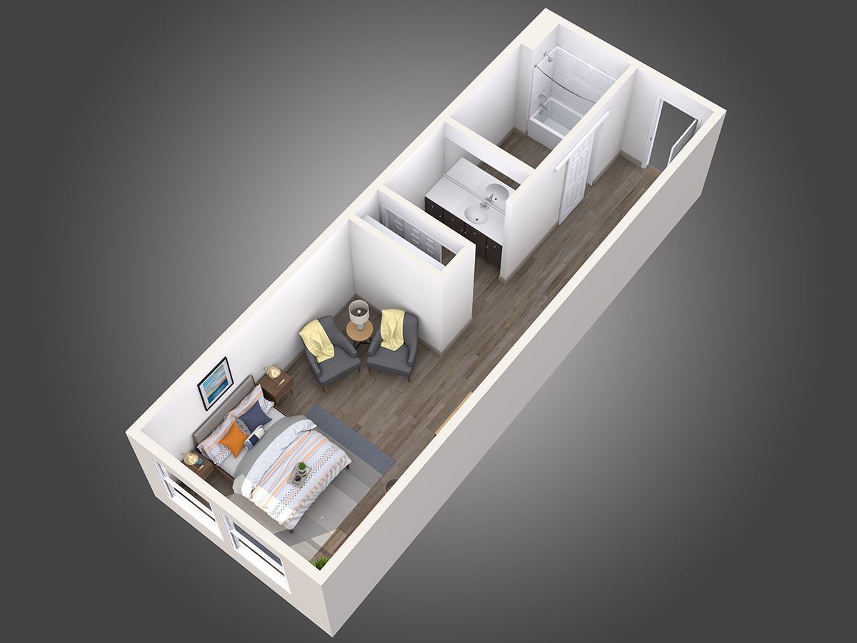Bản vẽ 3D thiết kế phòng ngủ dài hẹp
