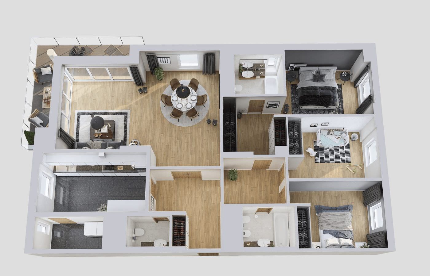 Bản vẽ 3D nội thất chung cư