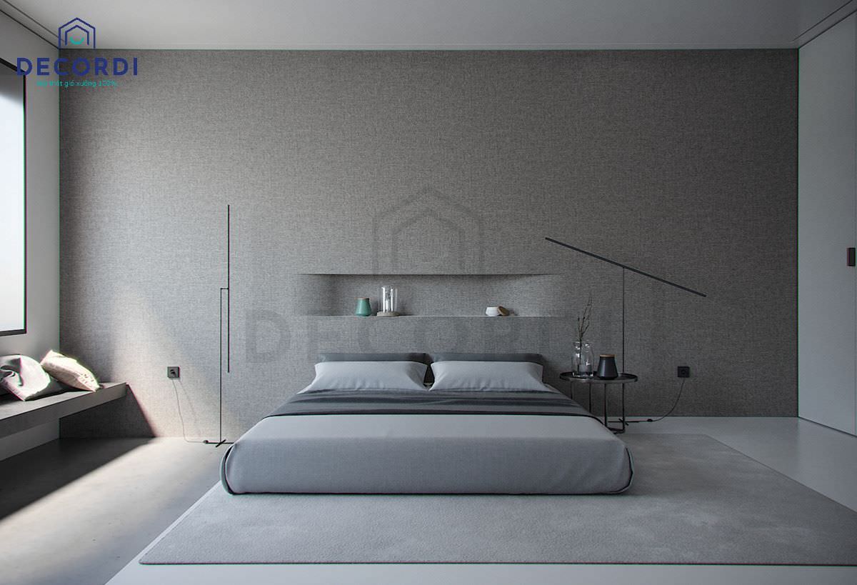 Thiết kế phòng ngủ không giường phong cách tối giản với tông màu xám ghi