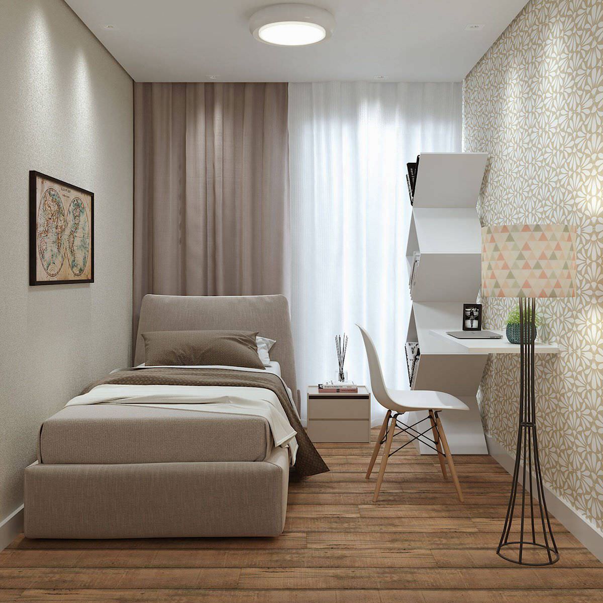 Tông màu kem sang trọng, nội thất đơn giản giúp phòng ngủ nhỏ thêm thông thoáng