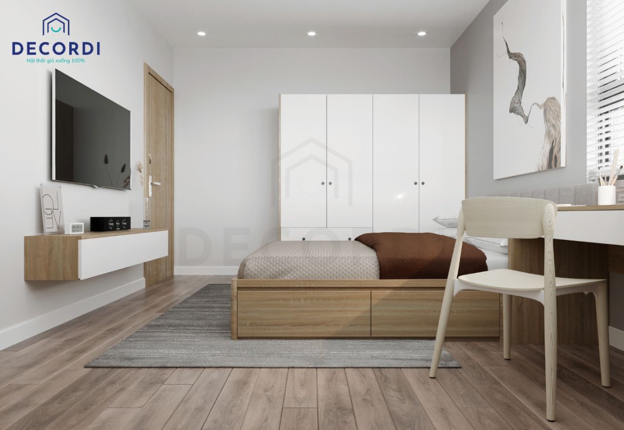 Giường gỗ MFC bền đẹp với thiết kế 2 ngăn kéo rộng rãi